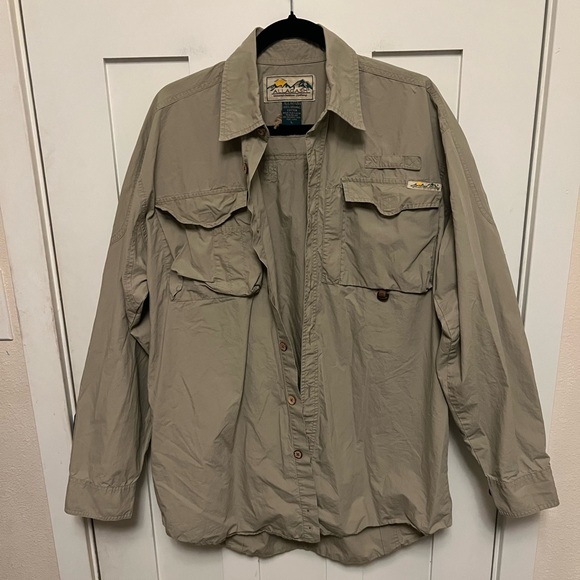 Allagash Organic Cotton Safari Jacket Natural Outdoor Size Large Utility Pockets - Picture 1 of 7